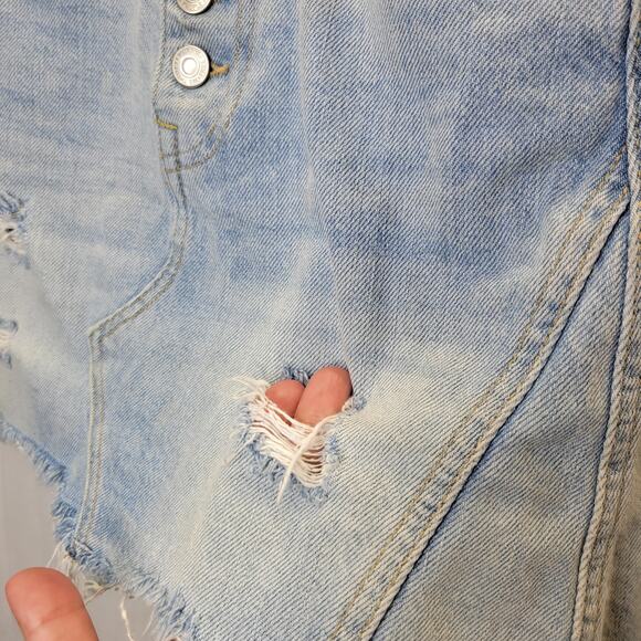 We the Free Light wash Distressed A-line Micro Denim Skirt Button Fly, 25 - Picture 3 of 9